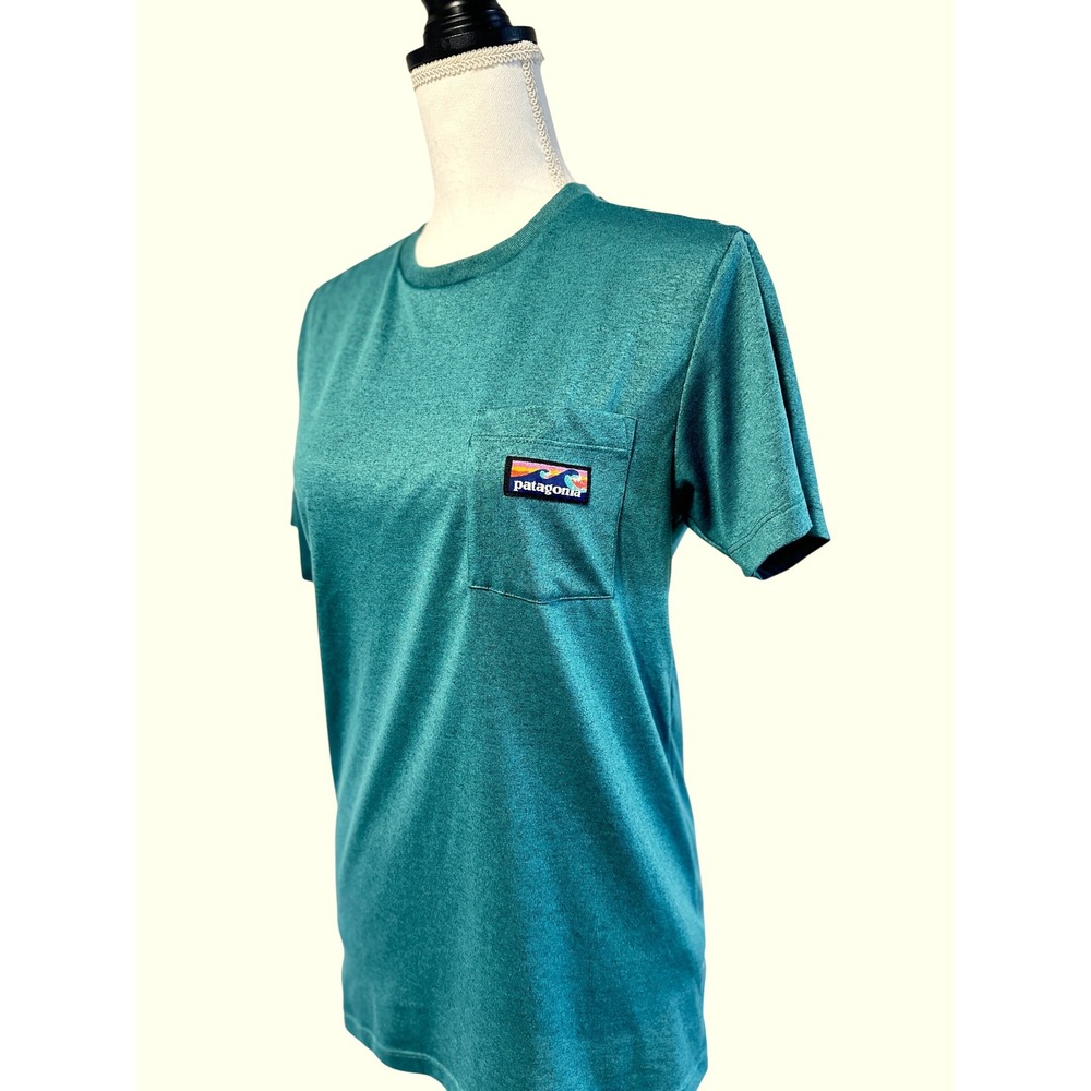 Patagonia Slim Fit T Shirt Pocket Tee Top Short Sleeve‎ Green Teal Small